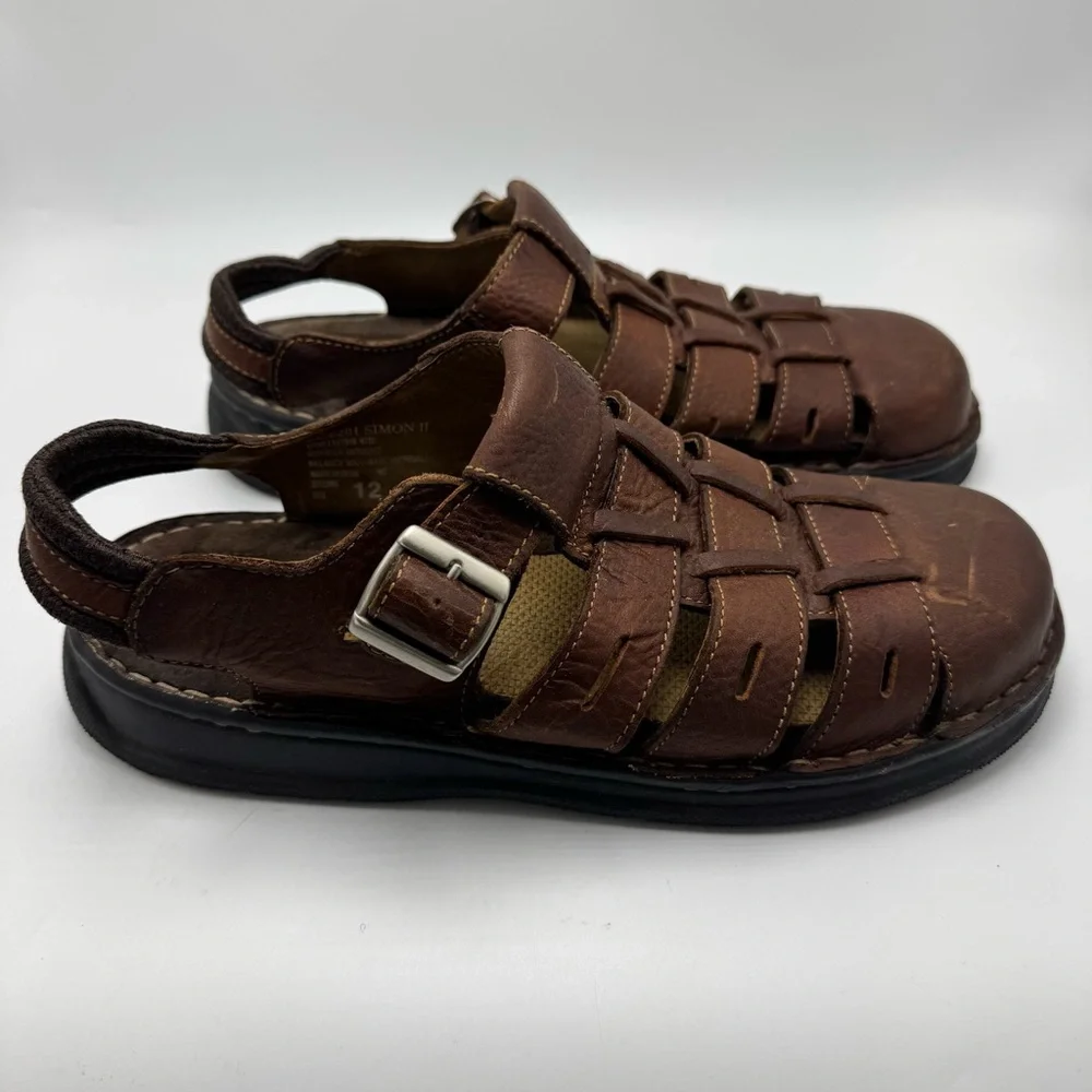 EARTH SHOE Simon II Fisherman Sandals Men's Size 12 Brown Leather Slides Y2K 90s